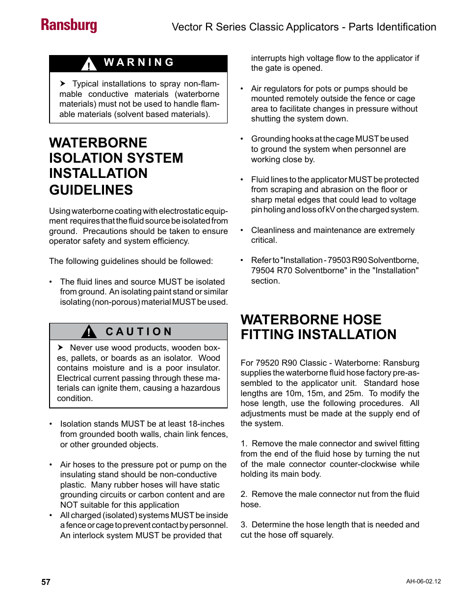 Waterborne hose fitting installation, Ransburg | Ransburg Vector R Series Classic 79520 R90 Waterborne User Manual | Page 61 / 74