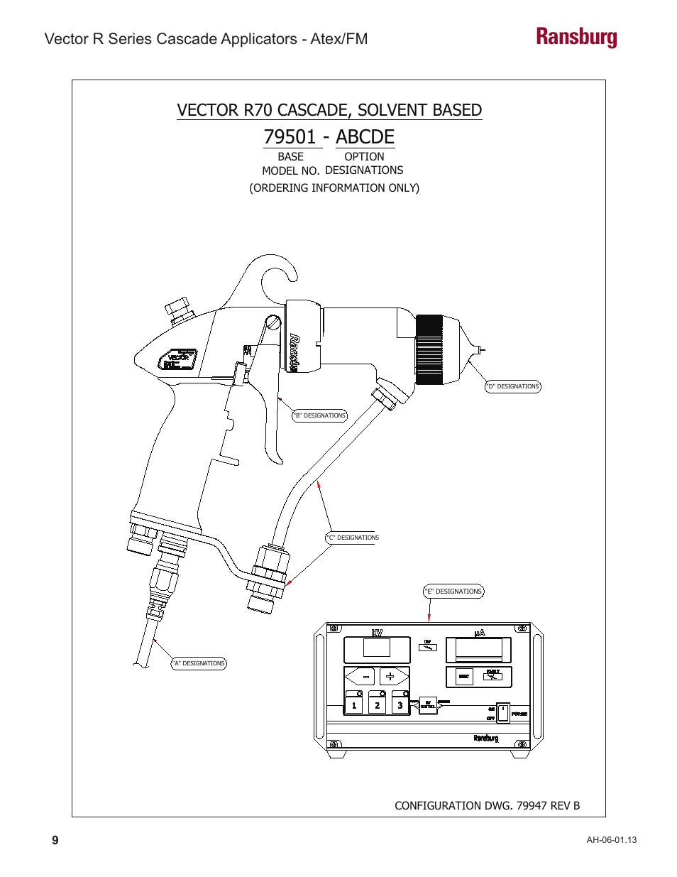 Ransburg, Vector r70 cascade, solvent based, Vector r series cascade applicators - atex/fm | Ransburg Vector R Series Cascade 79523 R90 Waterborne User Manual | Page 13 / 78