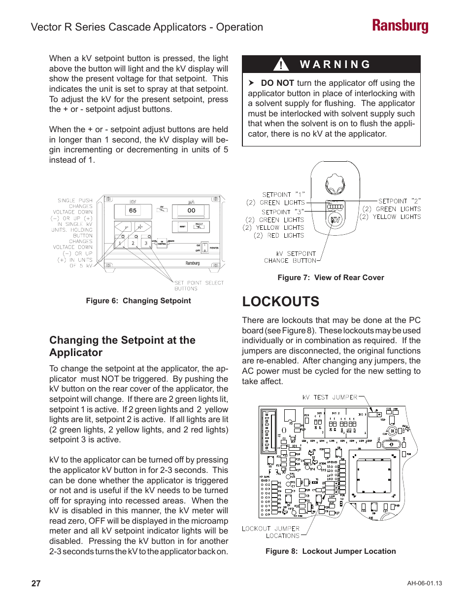Ransburg, Lockouts | Ransburg Vector R Series Cascade 79523 R90 Waterborne User Manual | Page 31 / 78