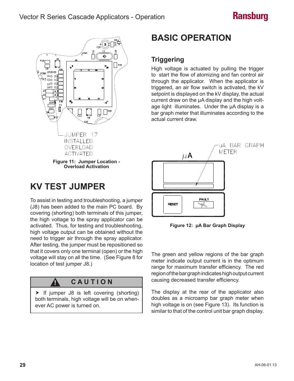 Ransburg, Basic operation, Kv test jumper | Ransburg Vector R Series Cascade 79523 R90 Waterborne User Manual | Page 33 / 78