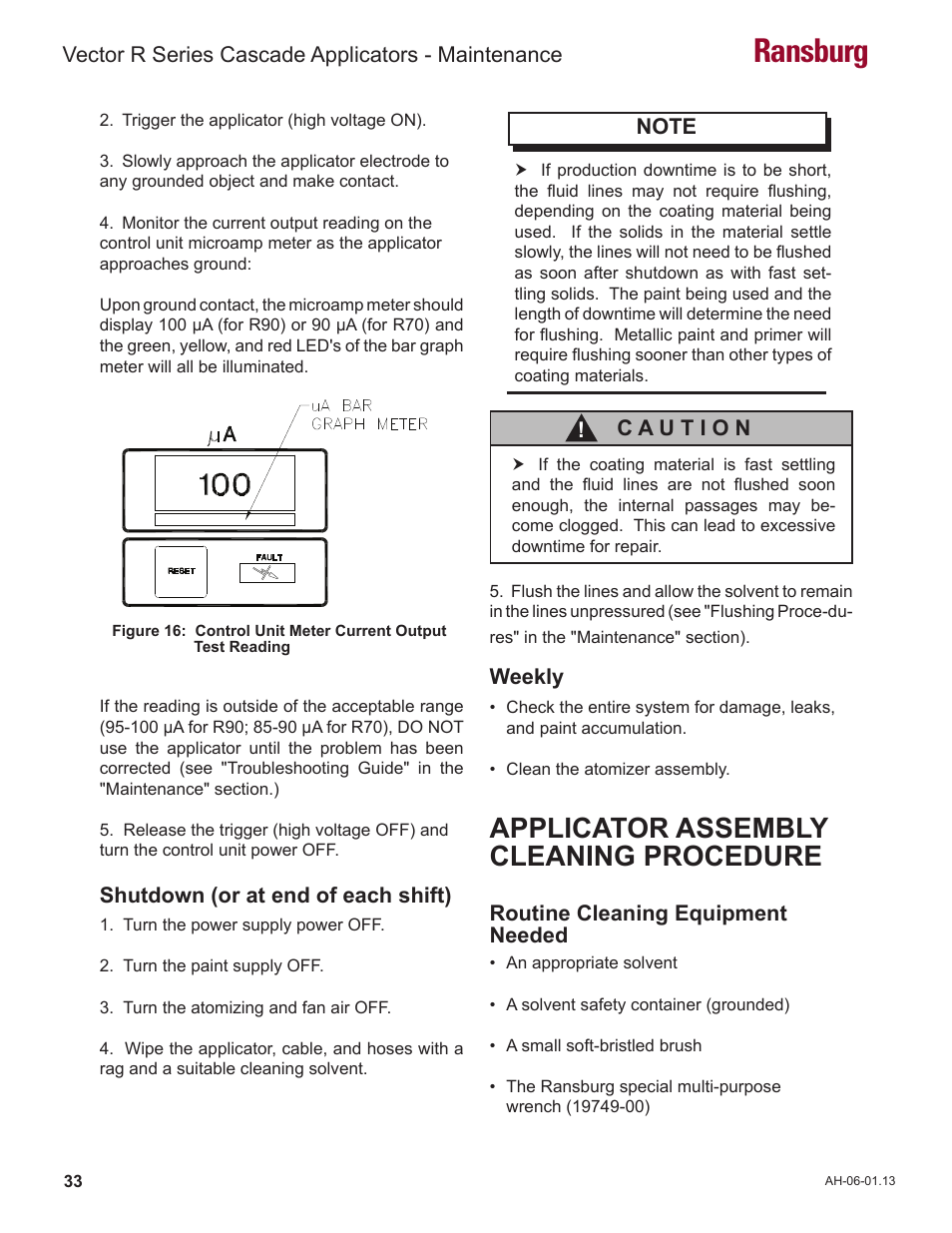 Ransburg, Applicator assembly cleaning procedure | Ransburg Vector R Series Cascade 79523 R90 Waterborne User Manual | Page 37 / 78