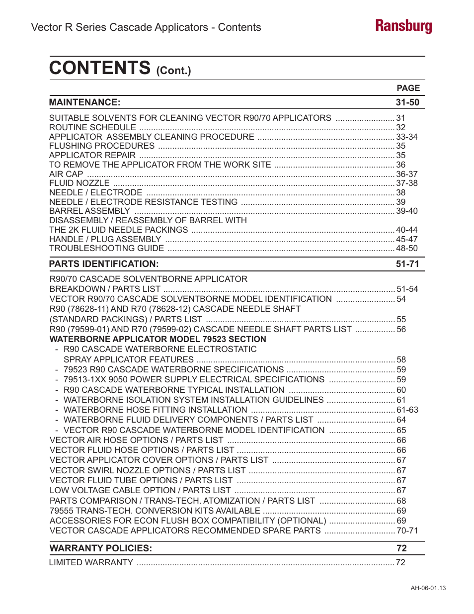 Ransburg Vector R Series Cascade 79523 R90 Waterborne User Manual | Page 4 / 78