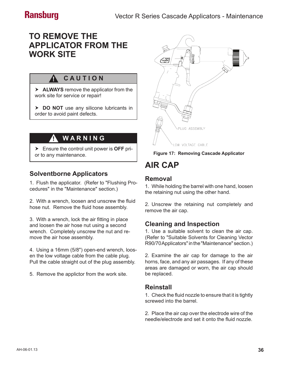 Ransburg, Air cap | Ransburg Vector R Series Cascade 79523 R90 Waterborne User Manual | Page 40 / 78