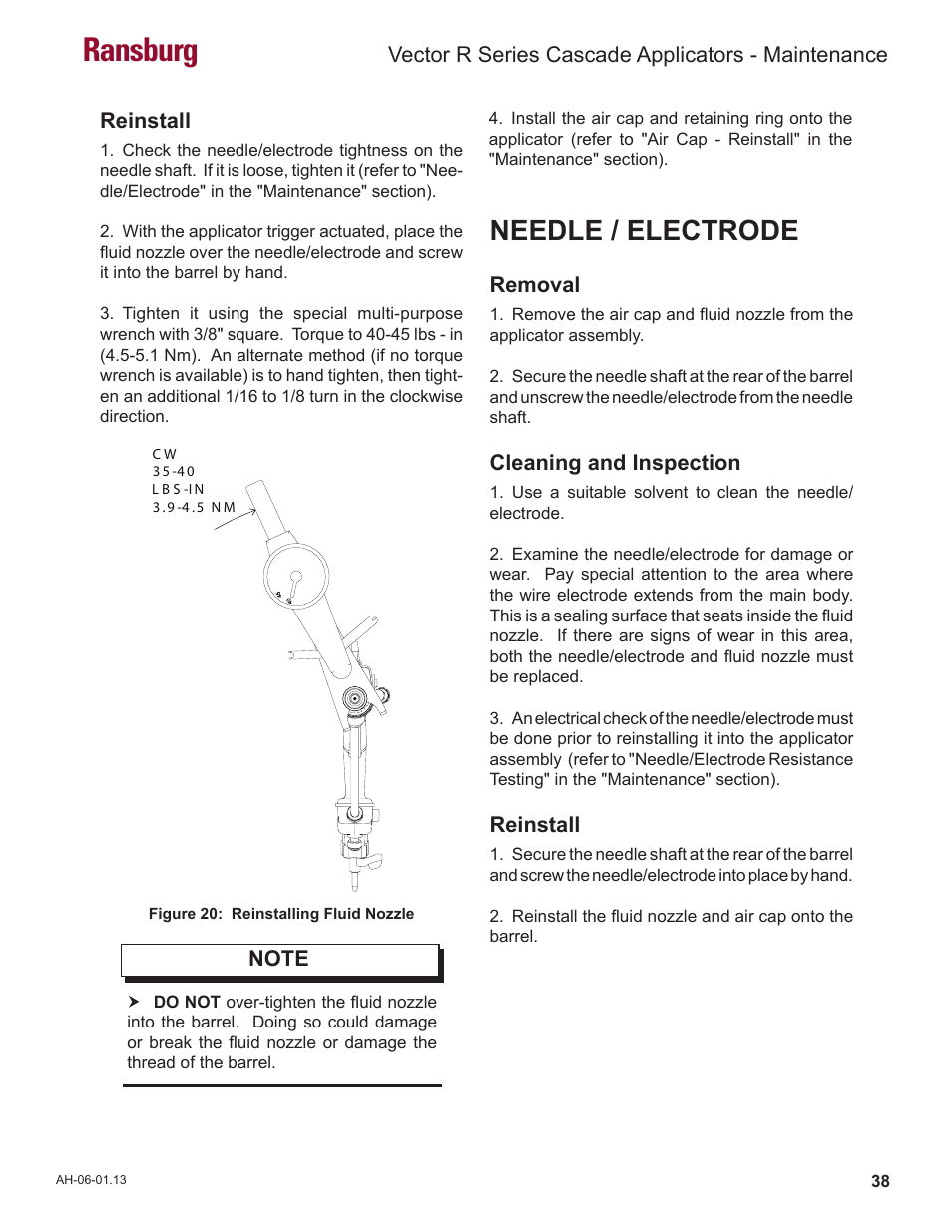 Ransburg, Needle / electrode | Ransburg Vector R Series Cascade 79523 R90 Waterborne User Manual | Page 42 / 78