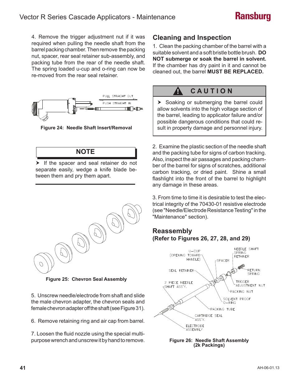 Ransburg, Vector r series cascade applicators - maintenance, Cleaning and inspection | Reassembly | Ransburg Vector R Series Cascade 79523 R90 Waterborne User Manual | Page 45 / 78