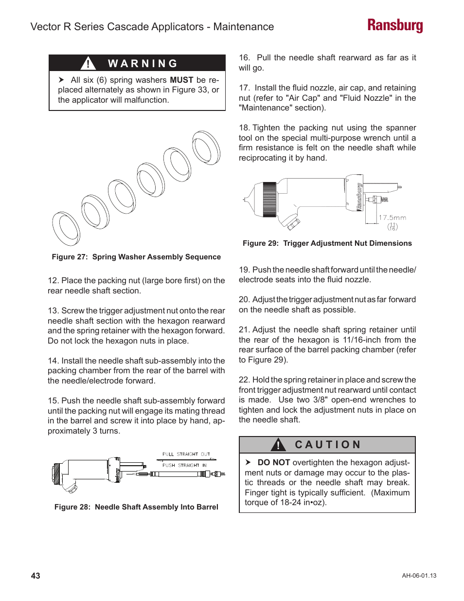 Ransburg, Vector r series cascade applicators - maintenance | Ransburg Vector R Series Cascade 79523 R90 Waterborne User Manual | Page 47 / 78