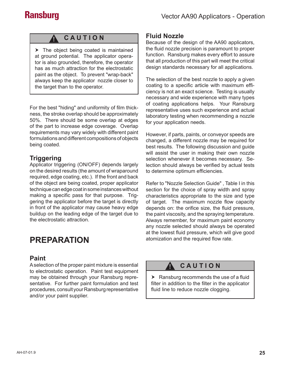 Ransburg, Preparation | Ransburg Vector AA90 79581 Classic User Manual | Page 29 / 62