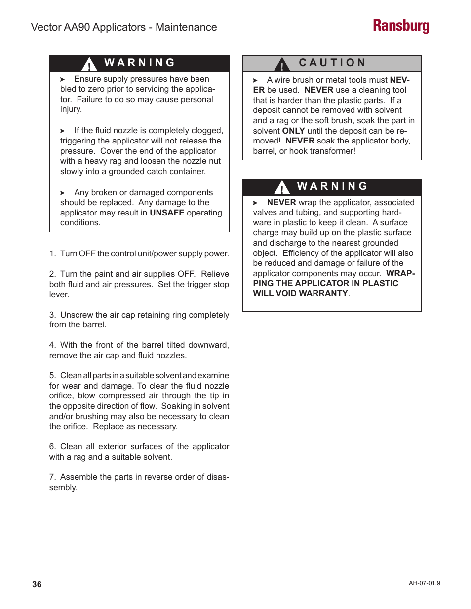 Ransburg | Ransburg Vector AA90 79581 Classic User Manual | Page 40 / 62