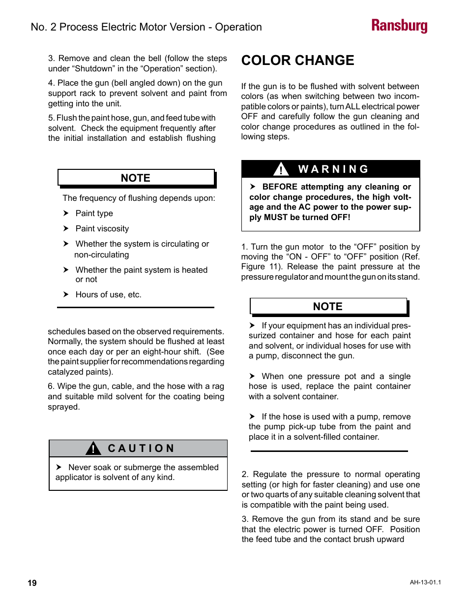 Color change, Ransburg | Ransburg No. 2 Process Handgun Electric Motor User Manual | Page 23 / 61