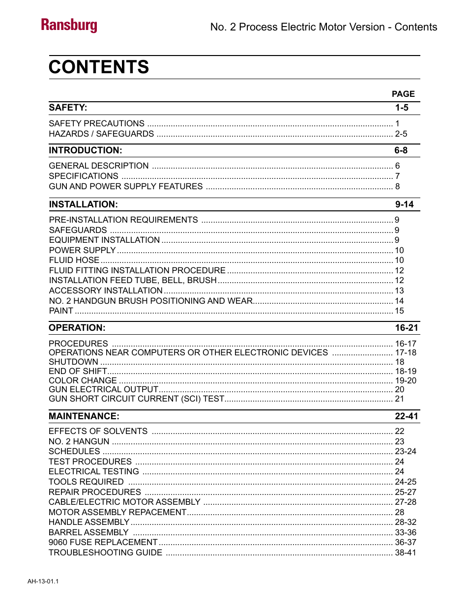 Ransburg No. 2 Process Handgun Electric Motor User Manual | Page 3 / 61