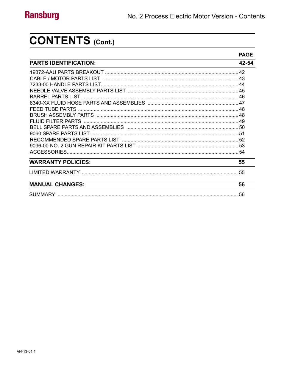 Ransburg No. 2 Process Handgun Electric Motor User Manual | Page 4 / 61