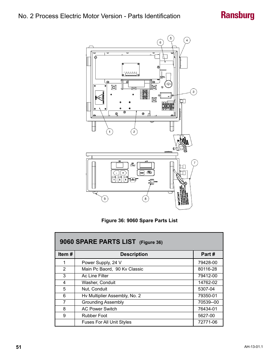 9060 spare parts list, Ransburg | Ransburg No. 2 Process Handgun Electric Motor User Manual | Page 55 / 61