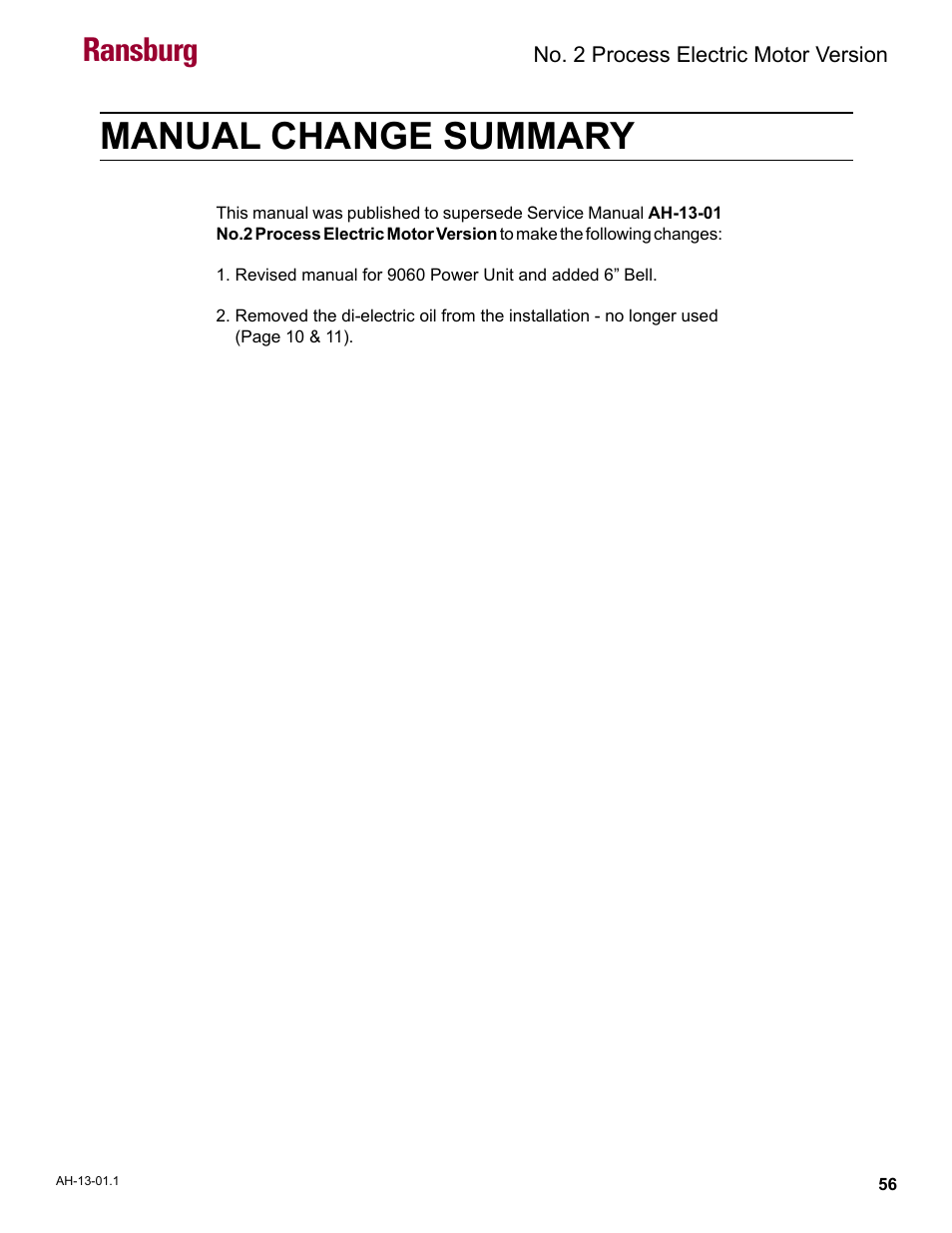Manual change summary, Ransburg | Ransburg No. 2 Process Handgun Electric Motor User Manual | Page 60 / 61