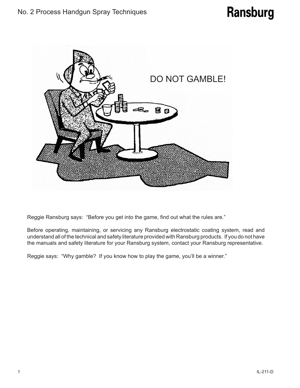 Do not gamble | Ransburg No. 2 Spray Techniques User Manual | Page 4 / 16