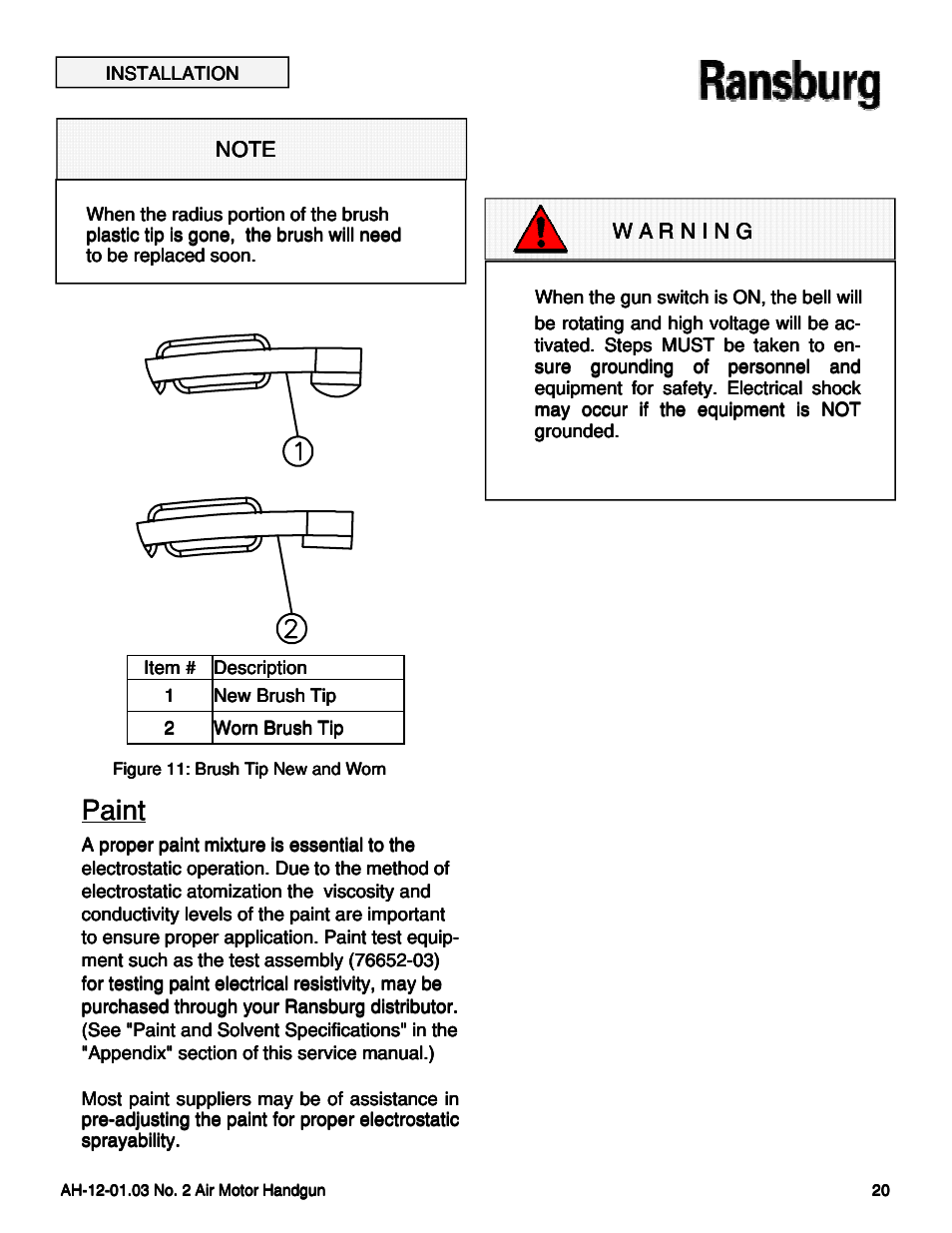 Paint | Ransburg No. 2 Air Motor Atex Approved Unit 80086-XX User Manual | Page 20 / 63