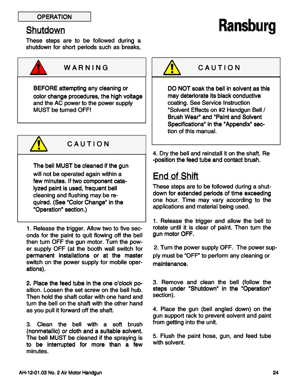 Shutdown | Ransburg No. 2 Air Motor Atex Approved Unit 80086-XX User Manual | Page 24 / 63