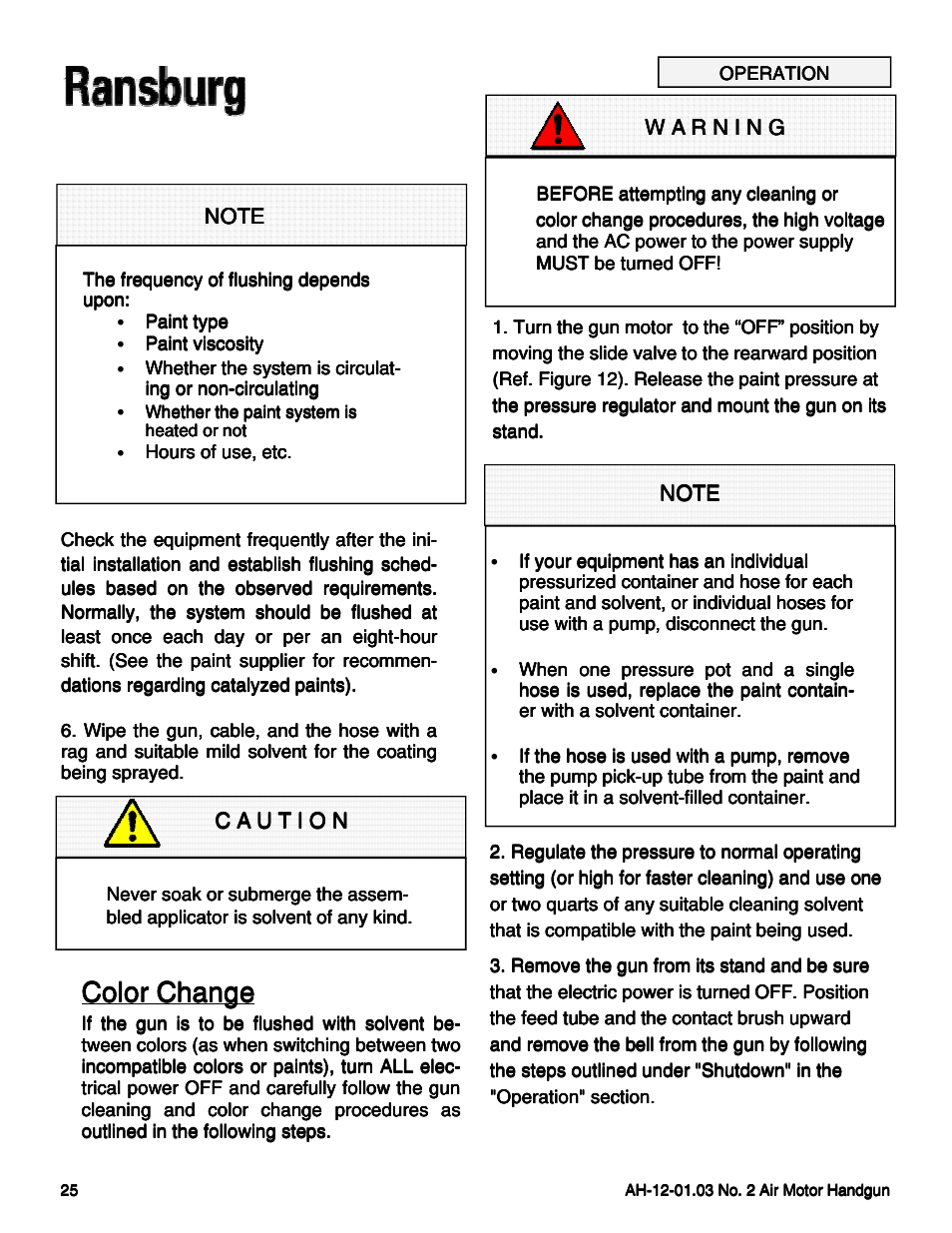 Color change | Ransburg No. 2 Air Motor Atex Approved Unit 80086-XX User Manual | Page 25 / 63