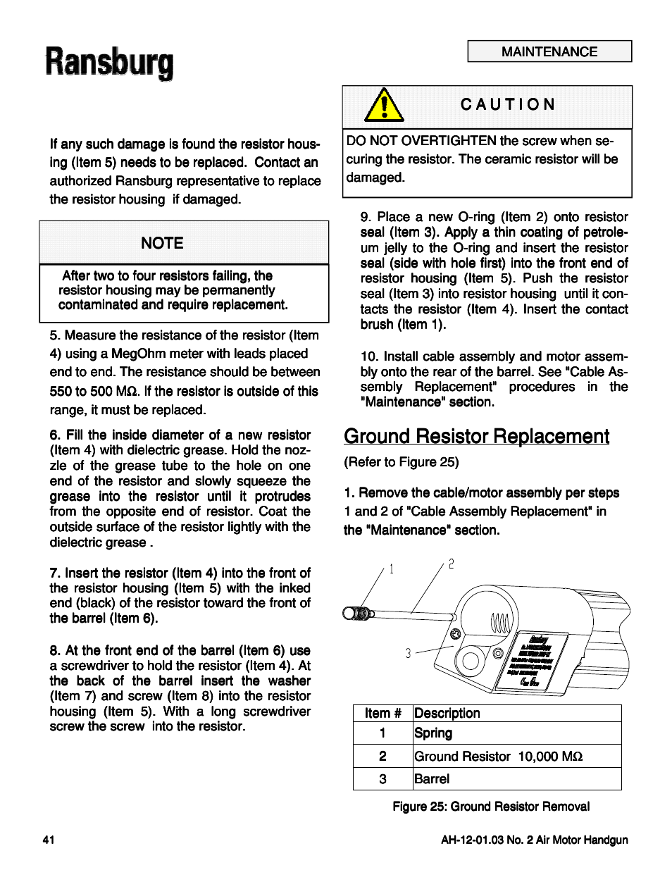 Ground resistor | Ransburg No. 2 Air Motor Atex Approved Unit 80086-XX User Manual | Page 41 / 63
