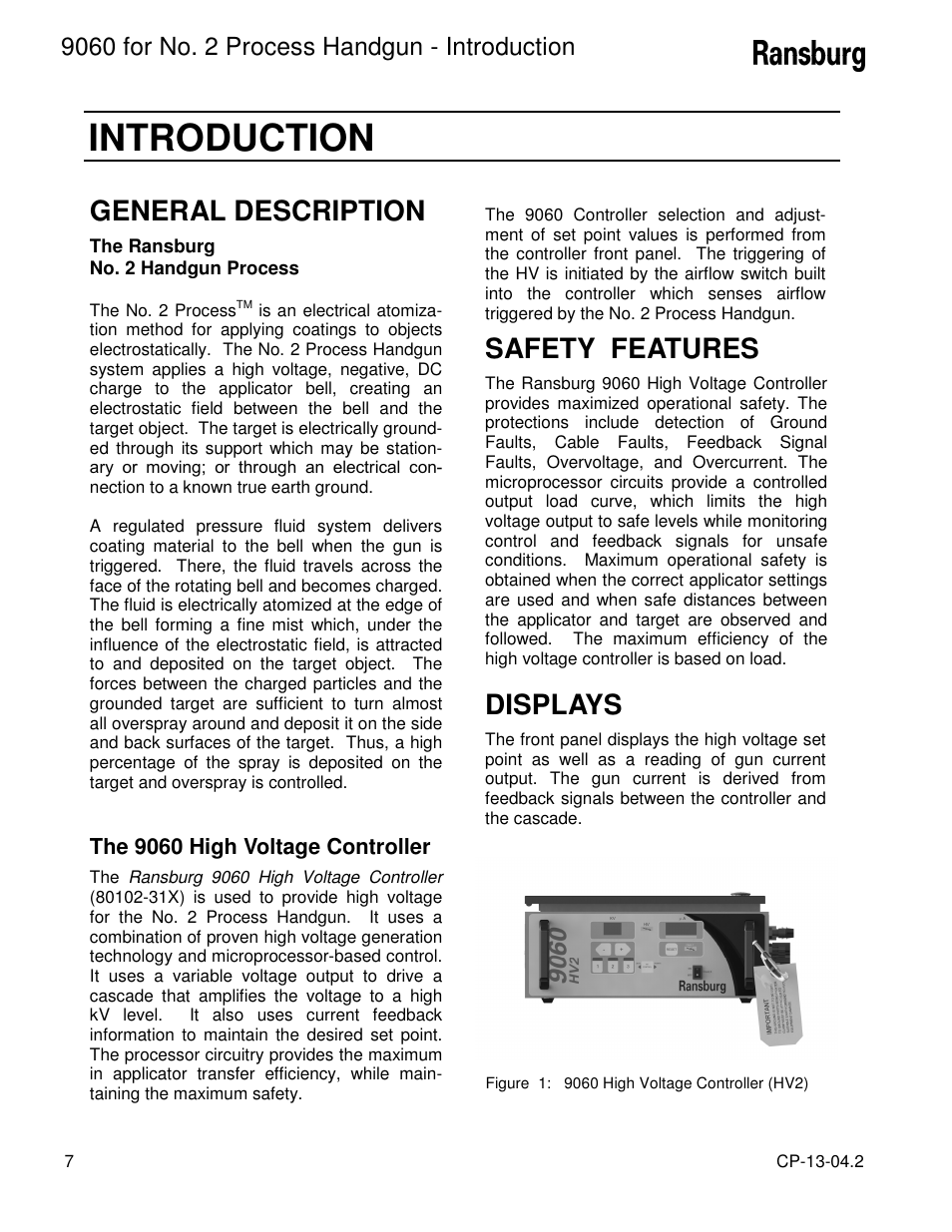 Introduction, General description, Safety features | Displays | Ransburg 9060 HV P.S. Air Motor 80102-31X User Manual | Page 12 / 36