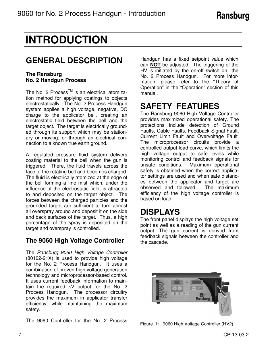 Introduction, General description, Safety features | Displays | Ransburg 9060 HV P.S. Electric Motor 80102-21X User Manual | Page 12 / 42