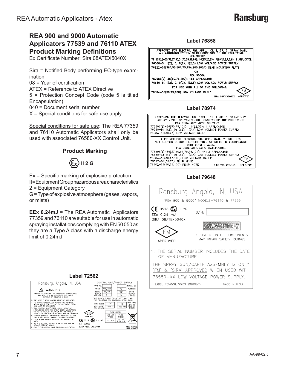 Ransburg | Ransburg REA Automatic Applicators 77359, 76110, 77140 User Manual | Page 11 / 66