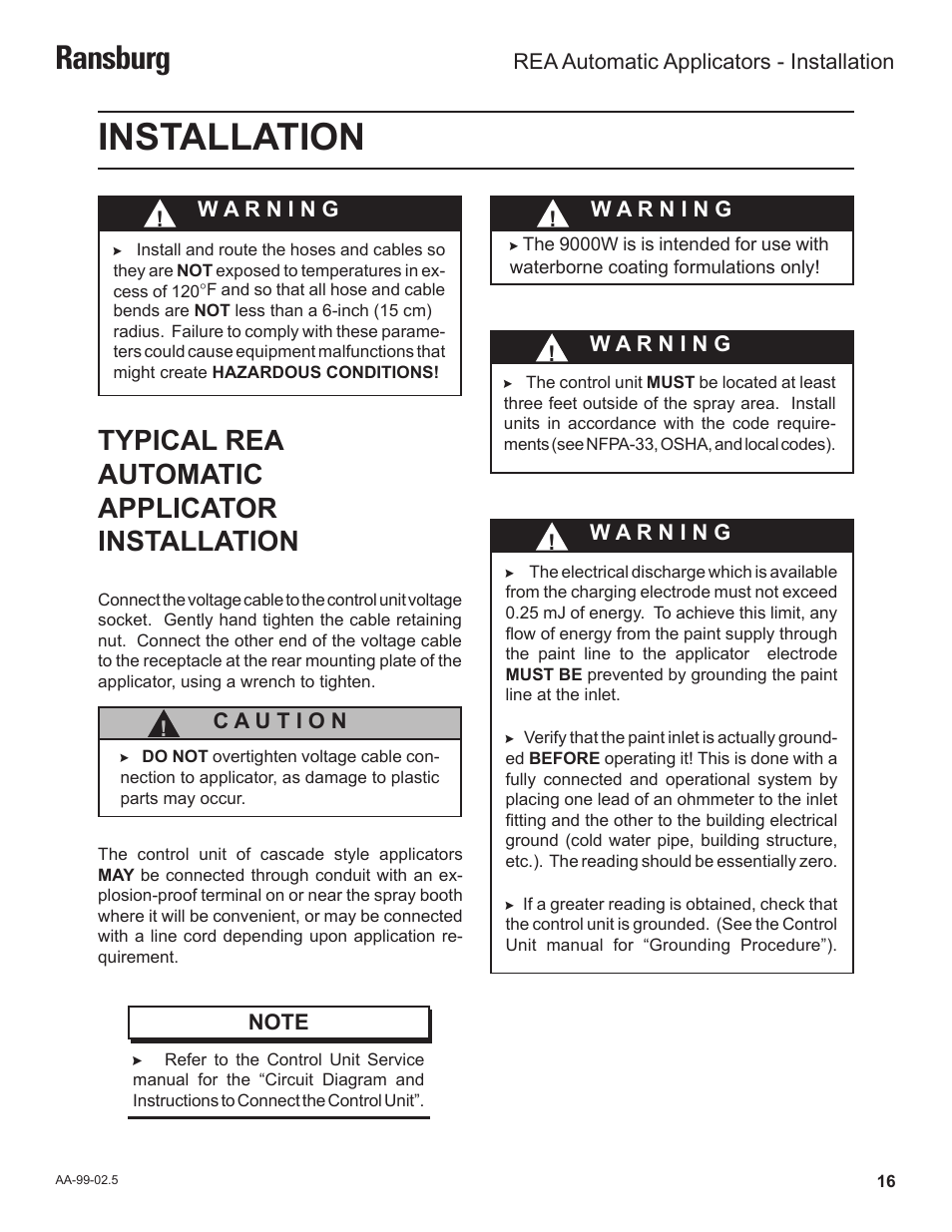 Installation, Ransburg, Typical rea automatic applicator installation | Ransburg REA Automatic Applicators 77359, 76110, 77140 User Manual | Page 20 / 66