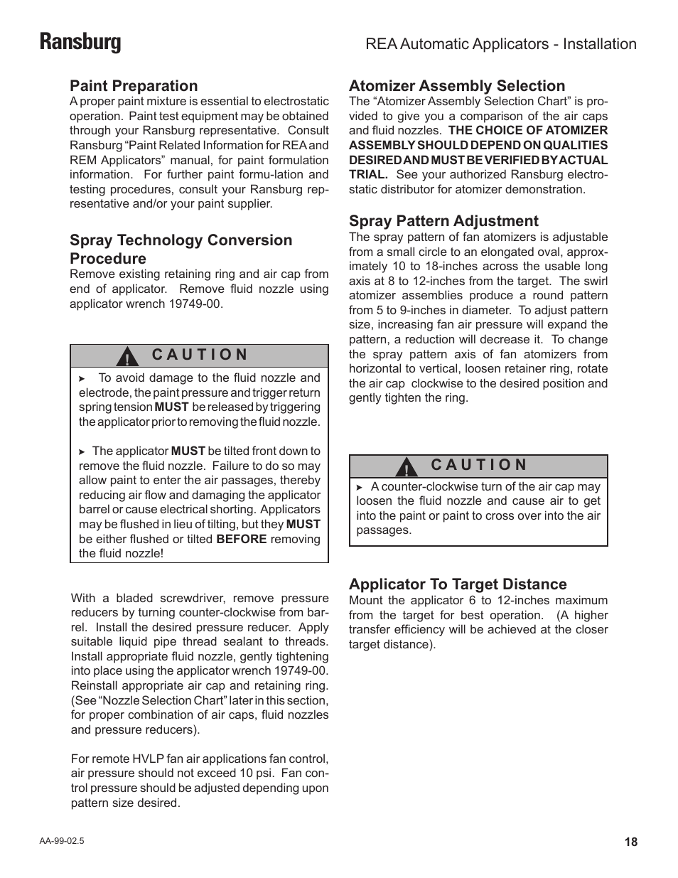 Ransburg | Ransburg REA Automatic Applicators 77359, 76110, 77140 User Manual | Page 22 / 66