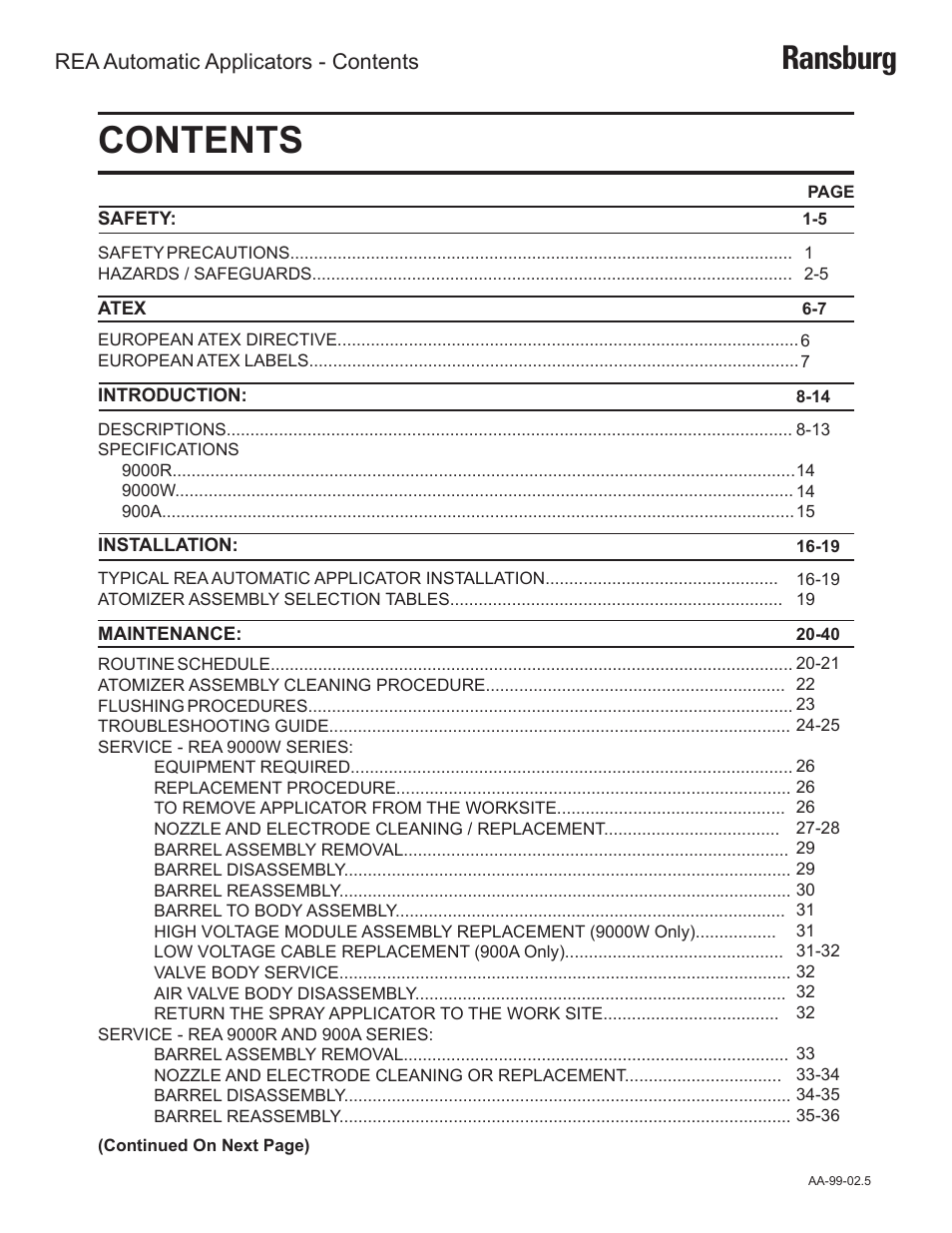 Ransburg REA Automatic Applicators 77359, 76110, 77140 User Manual | Page 3 / 66