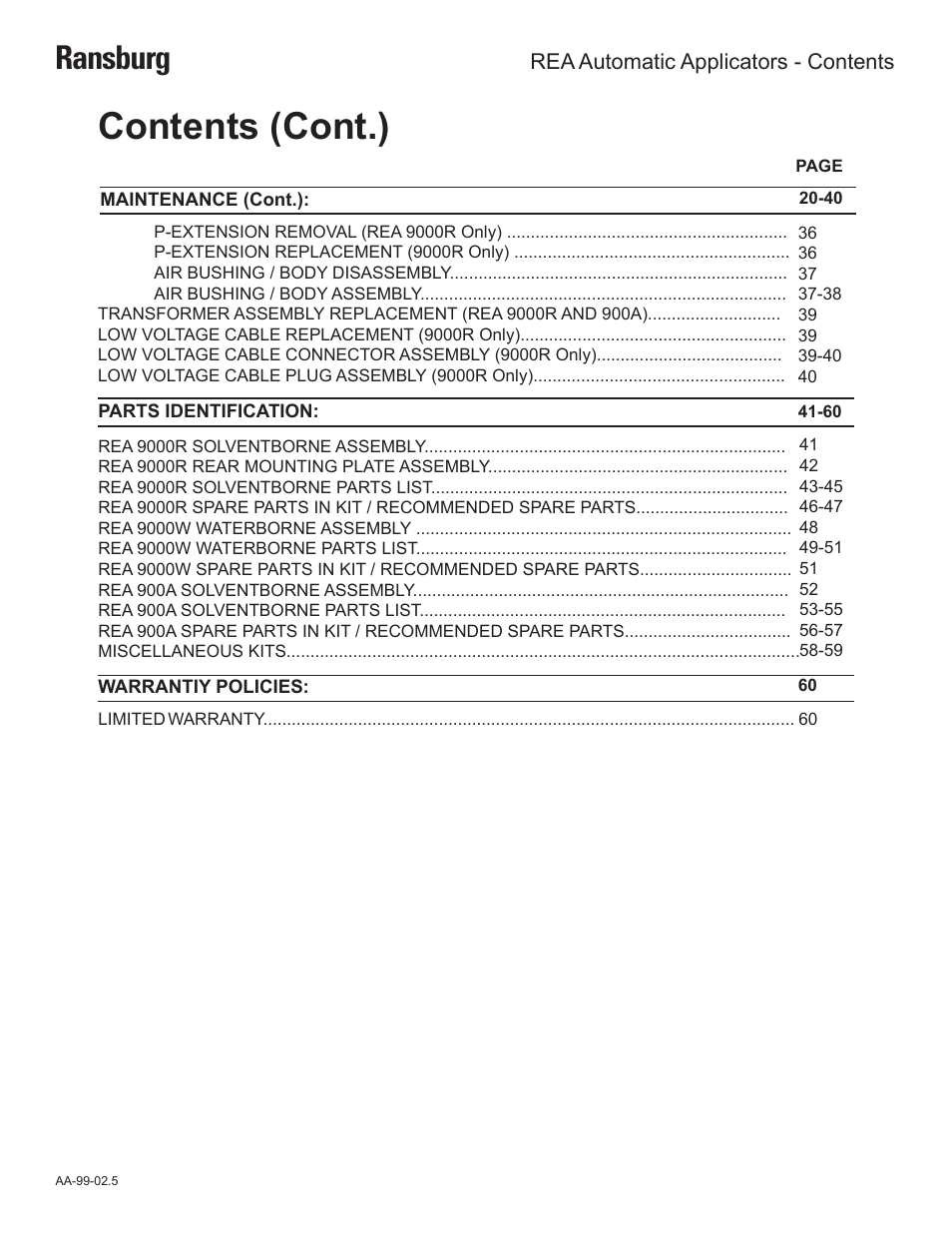 Contents (cont.), Ransburg | Ransburg REA Automatic Applicators 77359, 76110, 77140 User Manual | Page 4 / 66