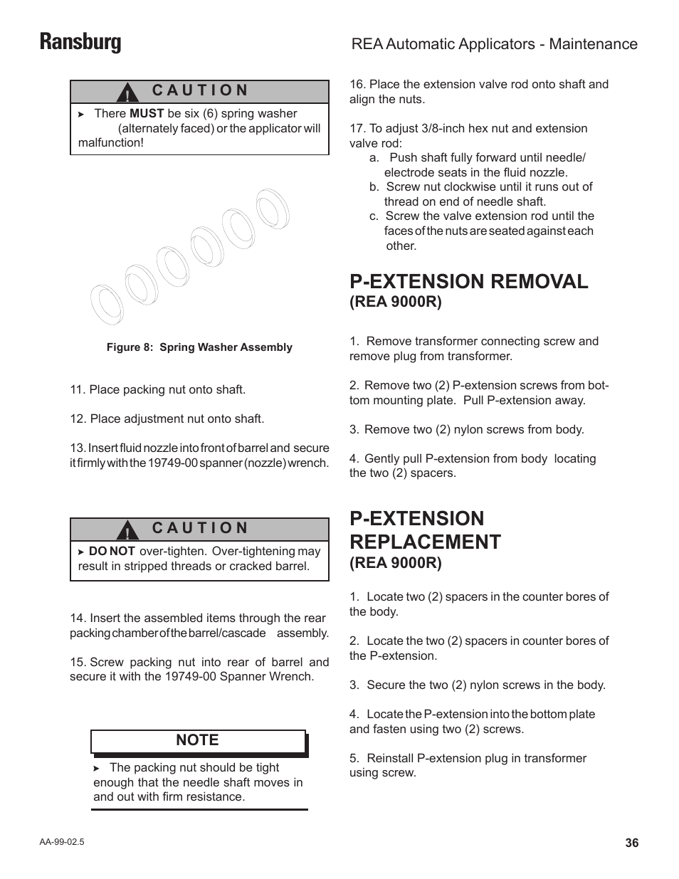 Ransburg, P-extension removal, P-extension replacement | Ransburg REA Automatic Applicators 77359, 76110, 77140 User Manual | Page 40 / 66