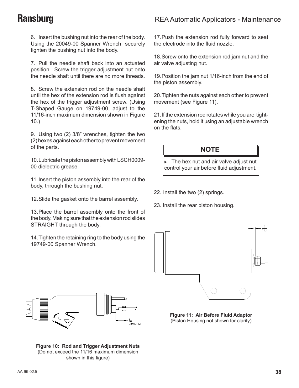 Ransburg, Rea automatic applicators - maintenance | Ransburg REA Automatic Applicators 77359, 76110, 77140 User Manual | Page 42 / 66