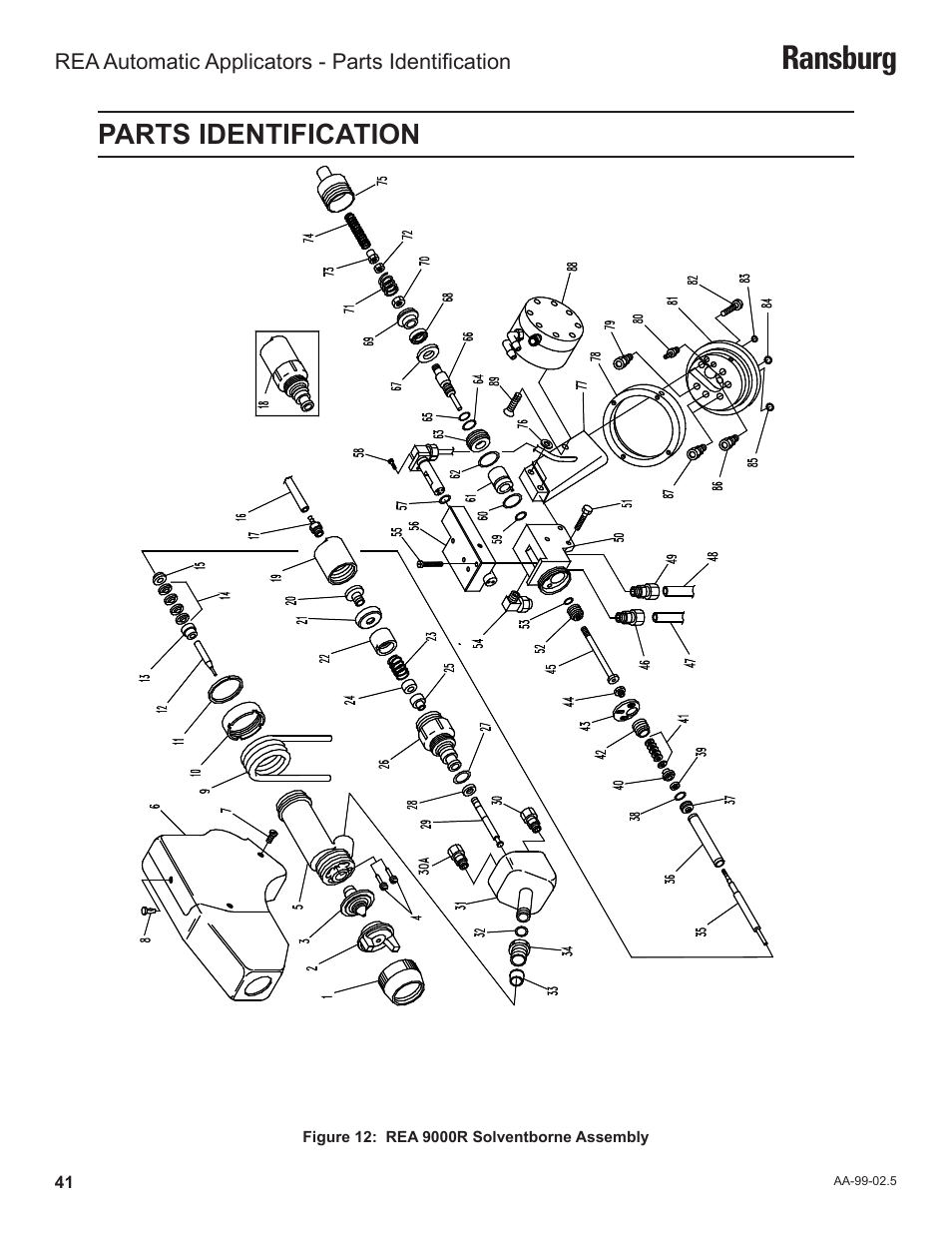 Ransburg, Parts identification | Ransburg REA Automatic Applicators 77359, 76110, 77140 User Manual | Page 45 / 66