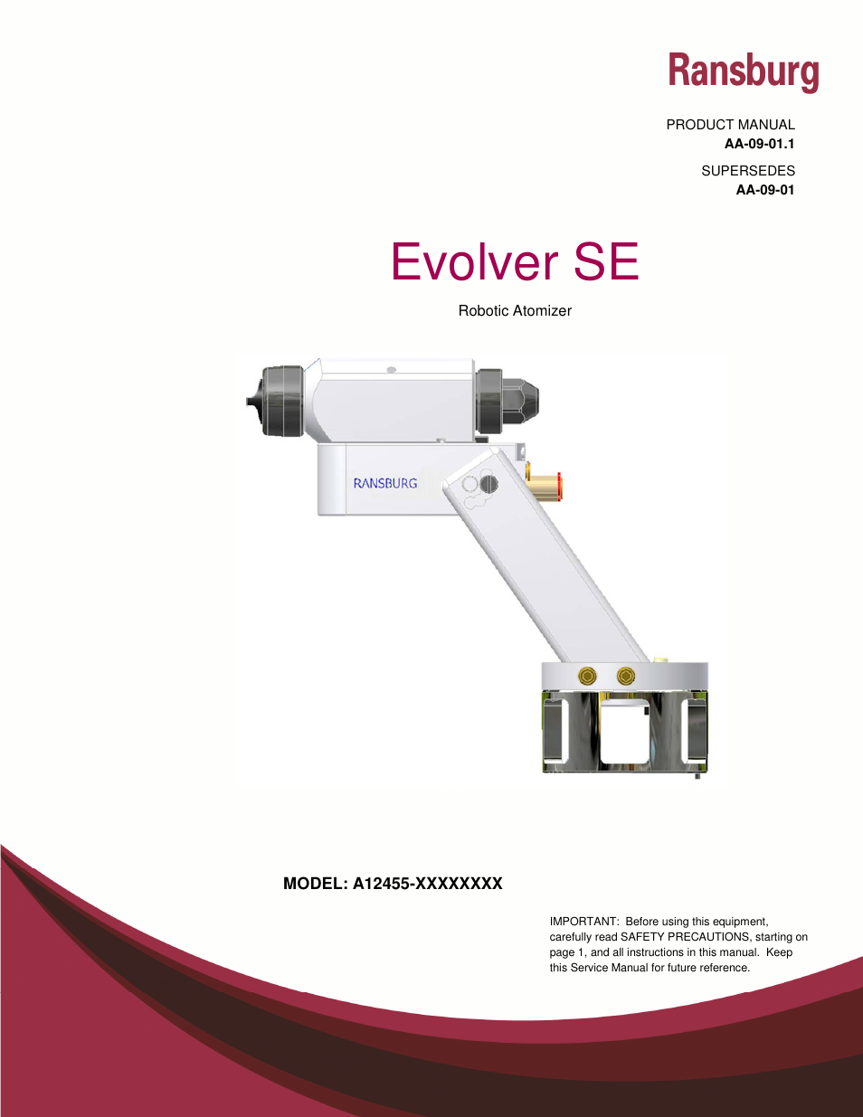 Ransburg Evolver SE Robotic Atomizer A12455-XXXXXXXX User Manual | 79 pages