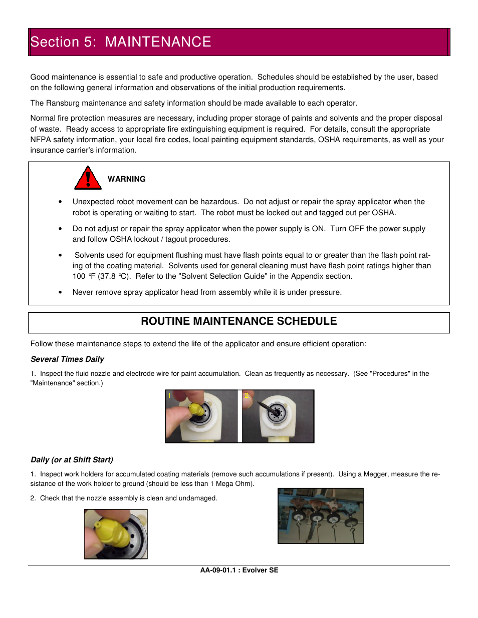 Routine maintenance schedule | Ransburg Evolver SE Robotic Atomizer A12455-XXXXXXXX User Manual | Page 23 / 79