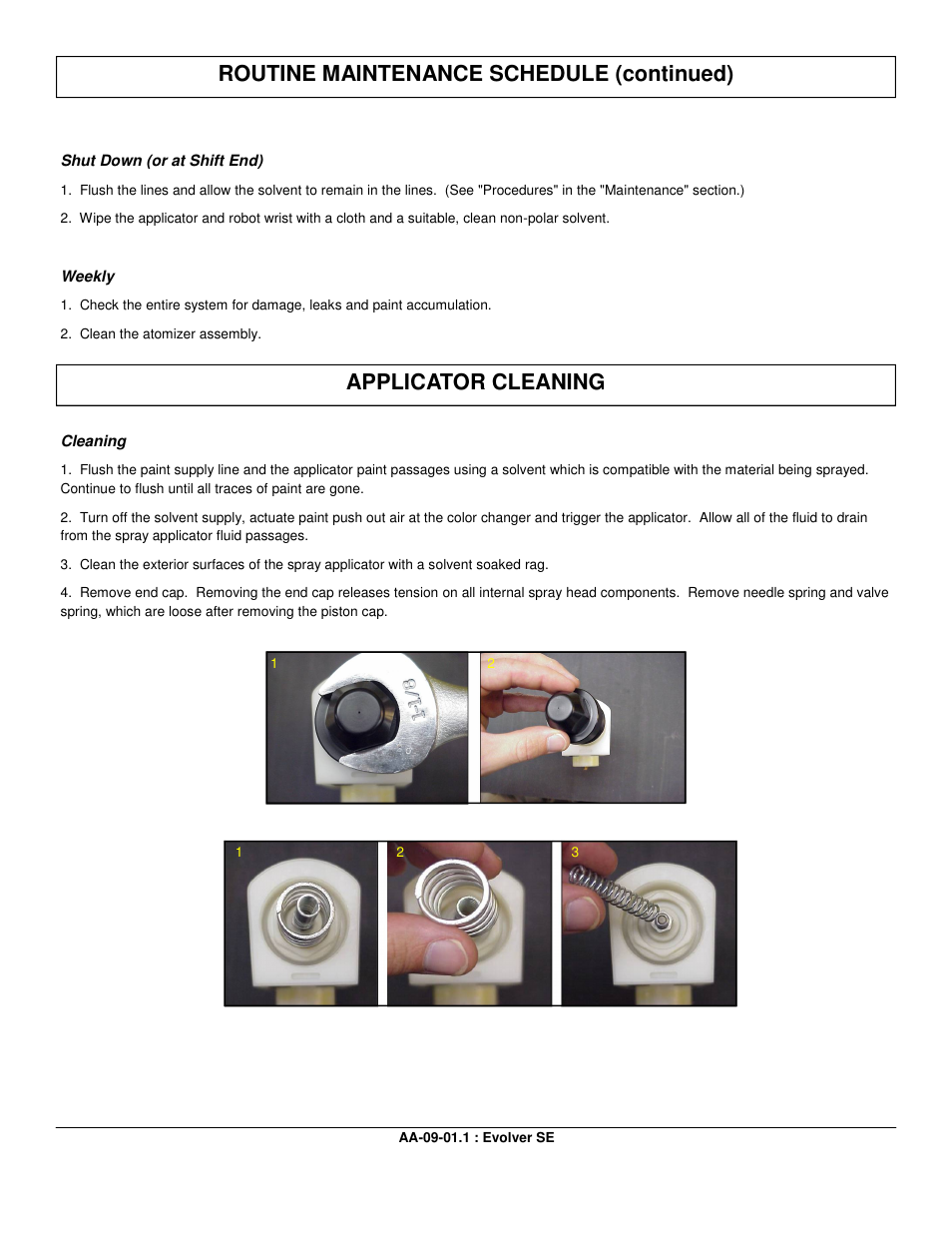 Routine maintenance schedule (continued), Applicator cleaning | Ransburg Evolver SE Robotic Atomizer A12455-XXXXXXXX User Manual | Page 24 / 79
