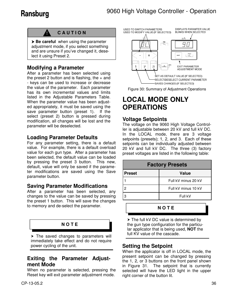 Local mode only operations, 9060 high voltage controller - operation | Ransburg 9060 HV Auto Classic 80100-XXX User Manual | Page 41 / 56