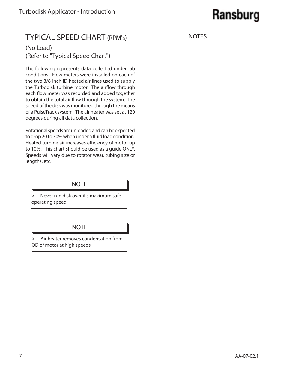 Typical speed chart | Ransburg Turbodisk Applicator Assembly A11376 User Manual | Page 12 / 78