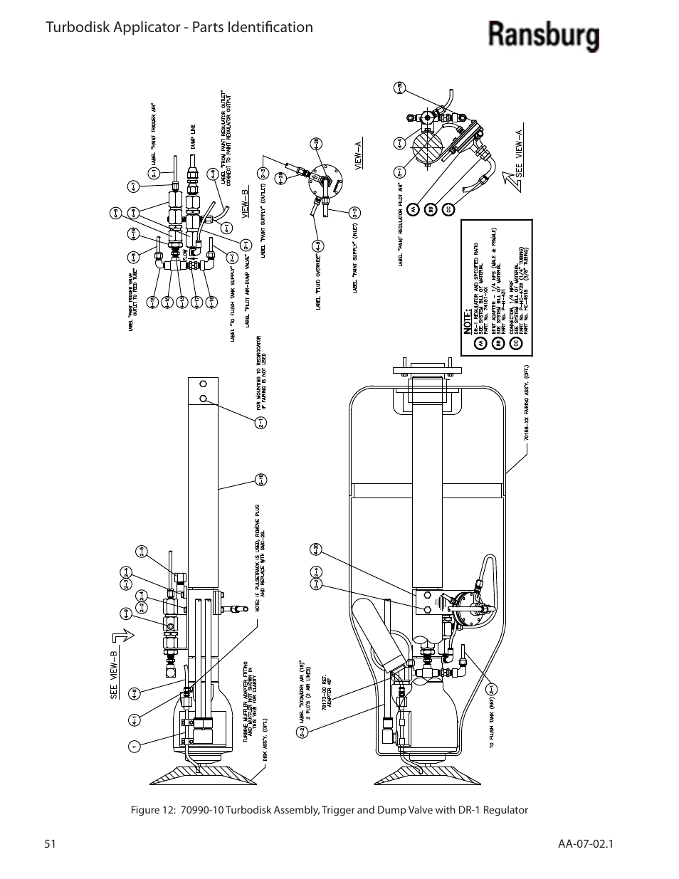 Turbodisk applicator - parts identification | Ransburg Turbodisk Applicator Assembly A11376 User Manual | Page 56 / 78