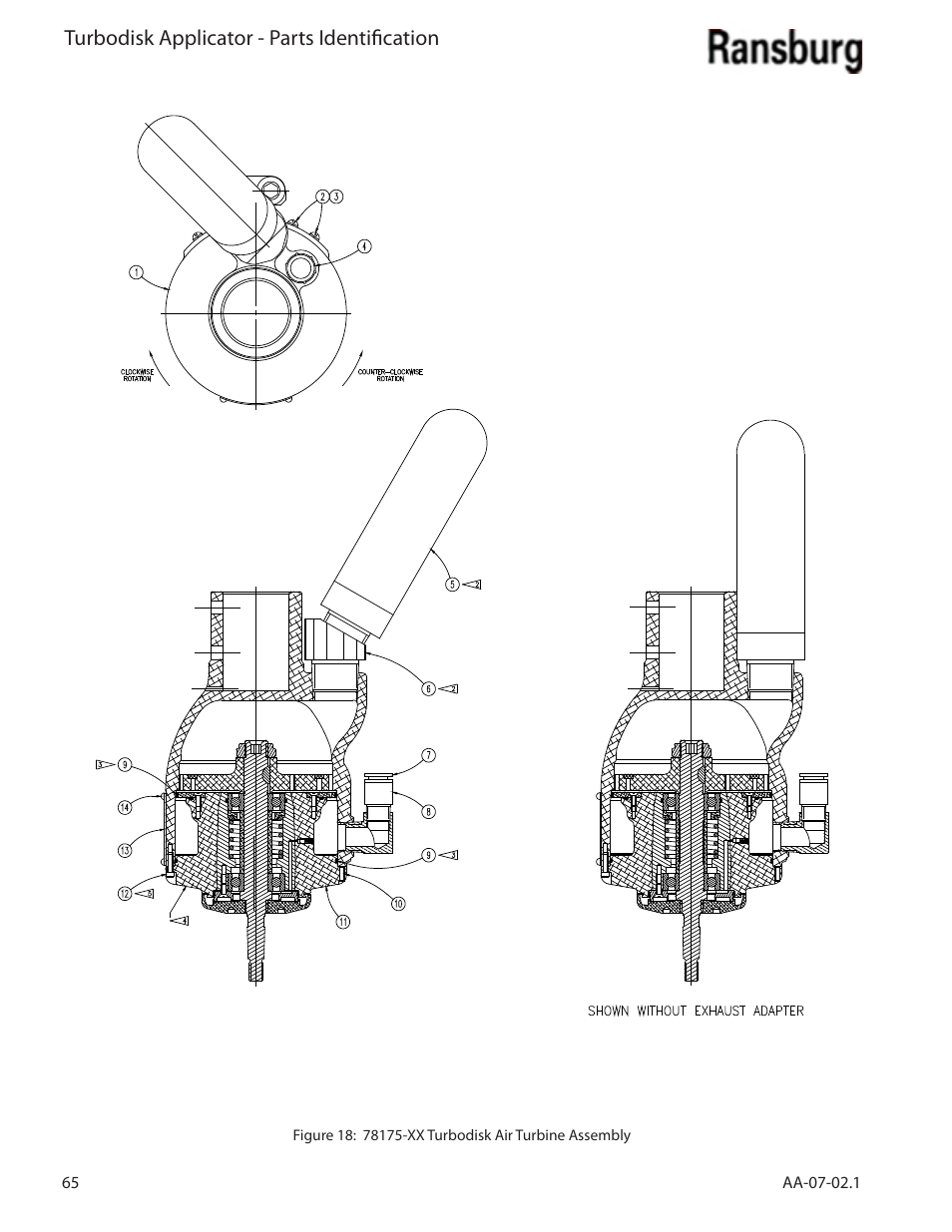 Turbodisk applicator - parts identification | Ransburg Turbodisk Applicator Assembly A11376 User Manual | Page 70 / 78