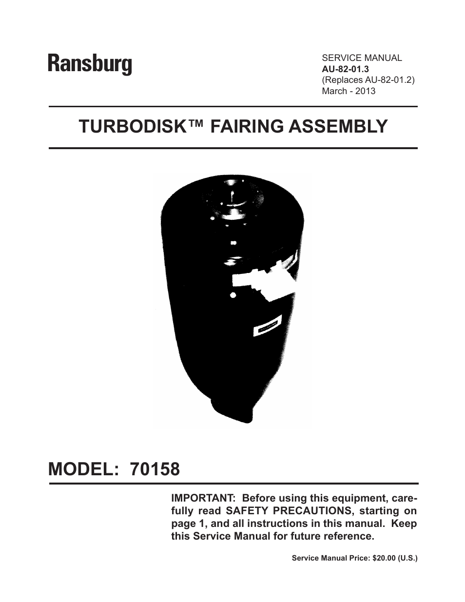Ransburg Turbodisk Fairing Assembly 70158 User Manual | 17 pages