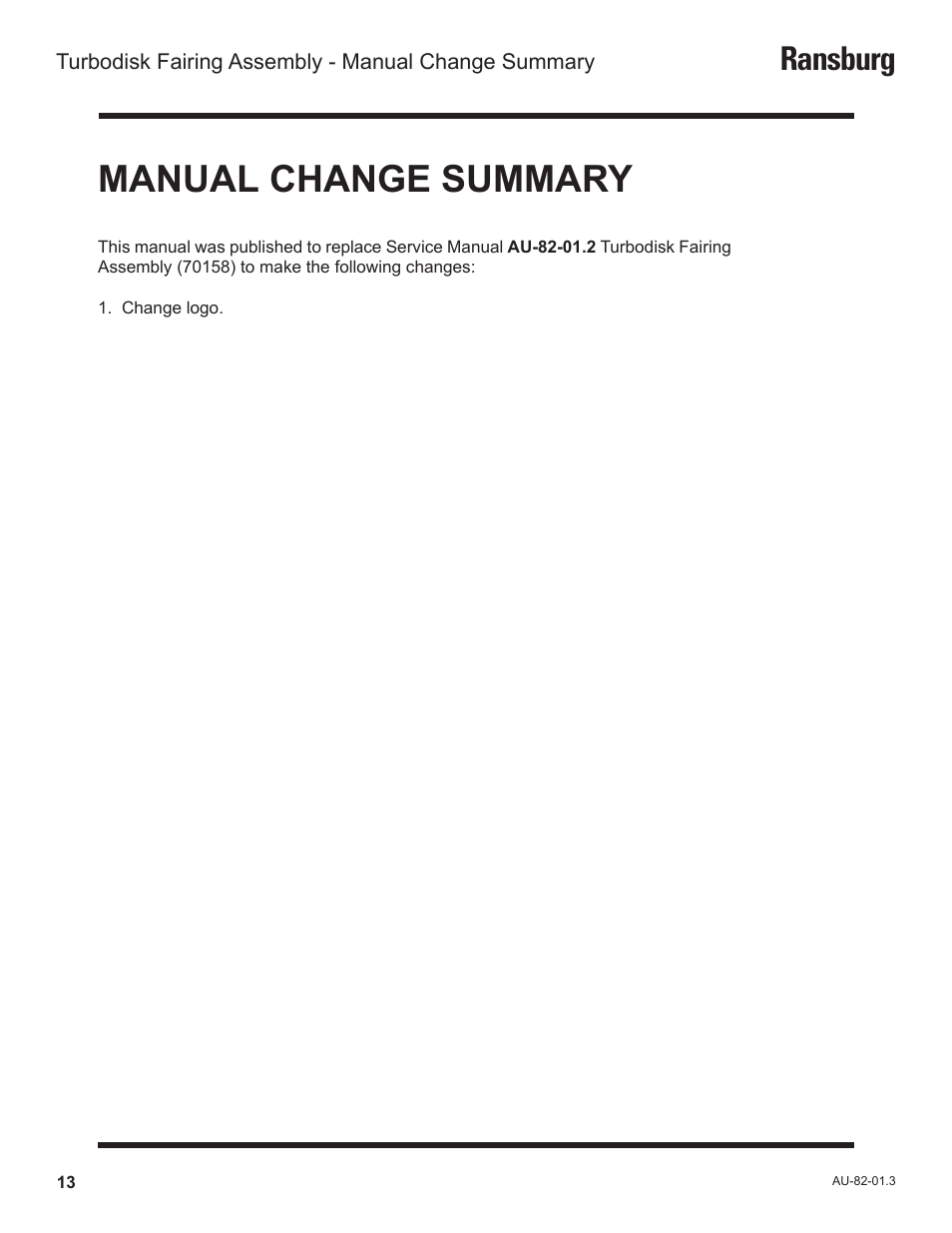 Manual change summary, Ransburg | Ransburg Turbodisk Fairing Assembly 70158 User Manual | Page 16 / 17