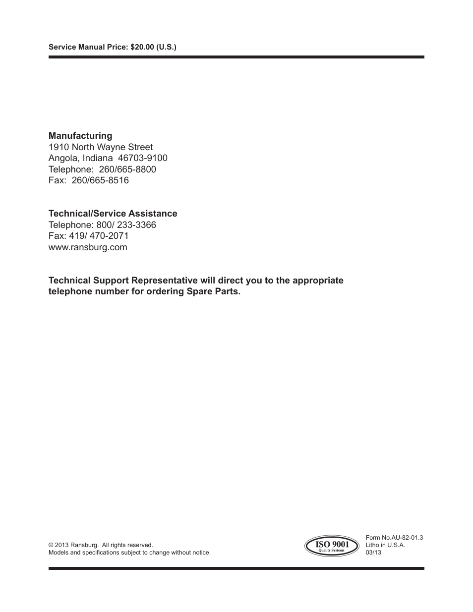 Ransburg Turbodisk Fairing Assembly 70158 User Manual | Page 17 / 17