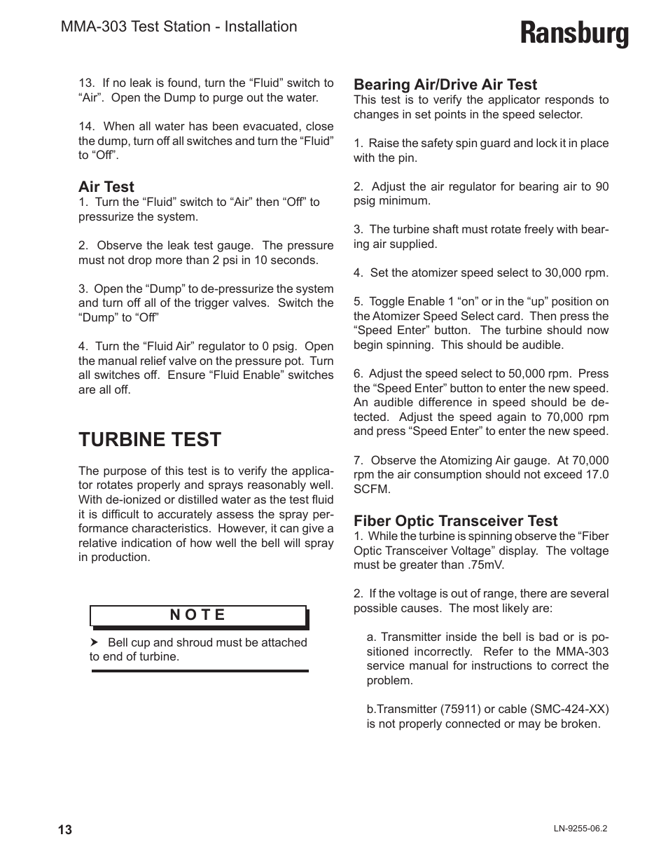Ransburg, Turbine test | Ransburg MMA-303 Direct_Ind Test Stand User Manual | Page 16 / 26