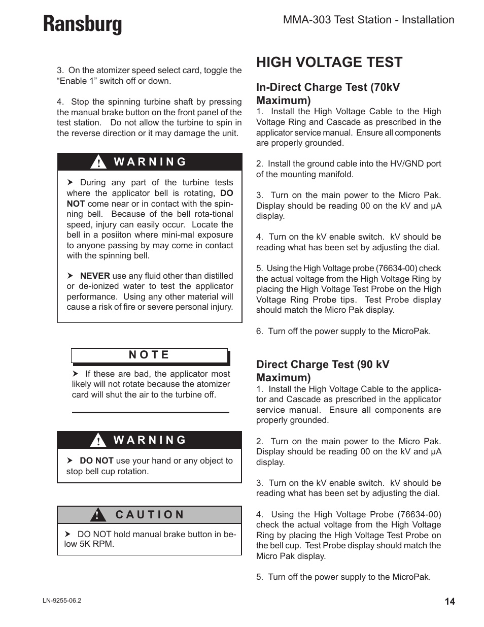 Ransburg, High voltage test | Ransburg MMA-303 Direct_Ind Test Stand User Manual | Page 17 / 26