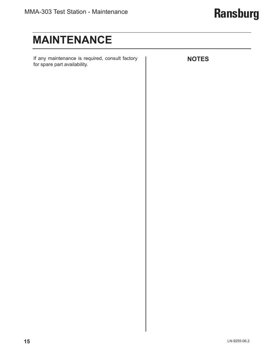 Ransburg, Maintenance | Ransburg MMA-303 Direct_Ind Test Stand User Manual | Page 18 / 26