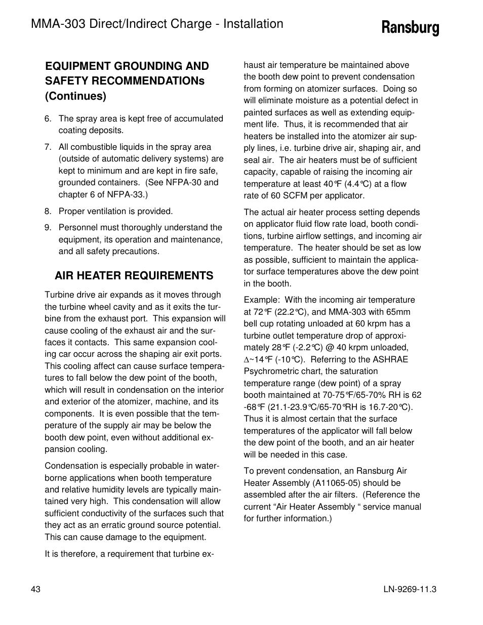 Mma-303 direct/indirect charge - installation | Ransburg MMA-303 Direct_Ind Charge Atomizer A12870 User Manual | Page 46 / 132