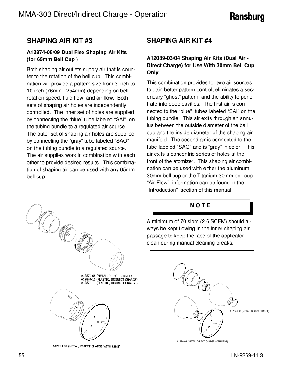 Mma-303 direct/indirect charge - operation, Shaping air kit #3, Shaping air kit #4 | Ransburg MMA-303 Direct_Ind Charge Atomizer A12870 User Manual | Page 58 / 132