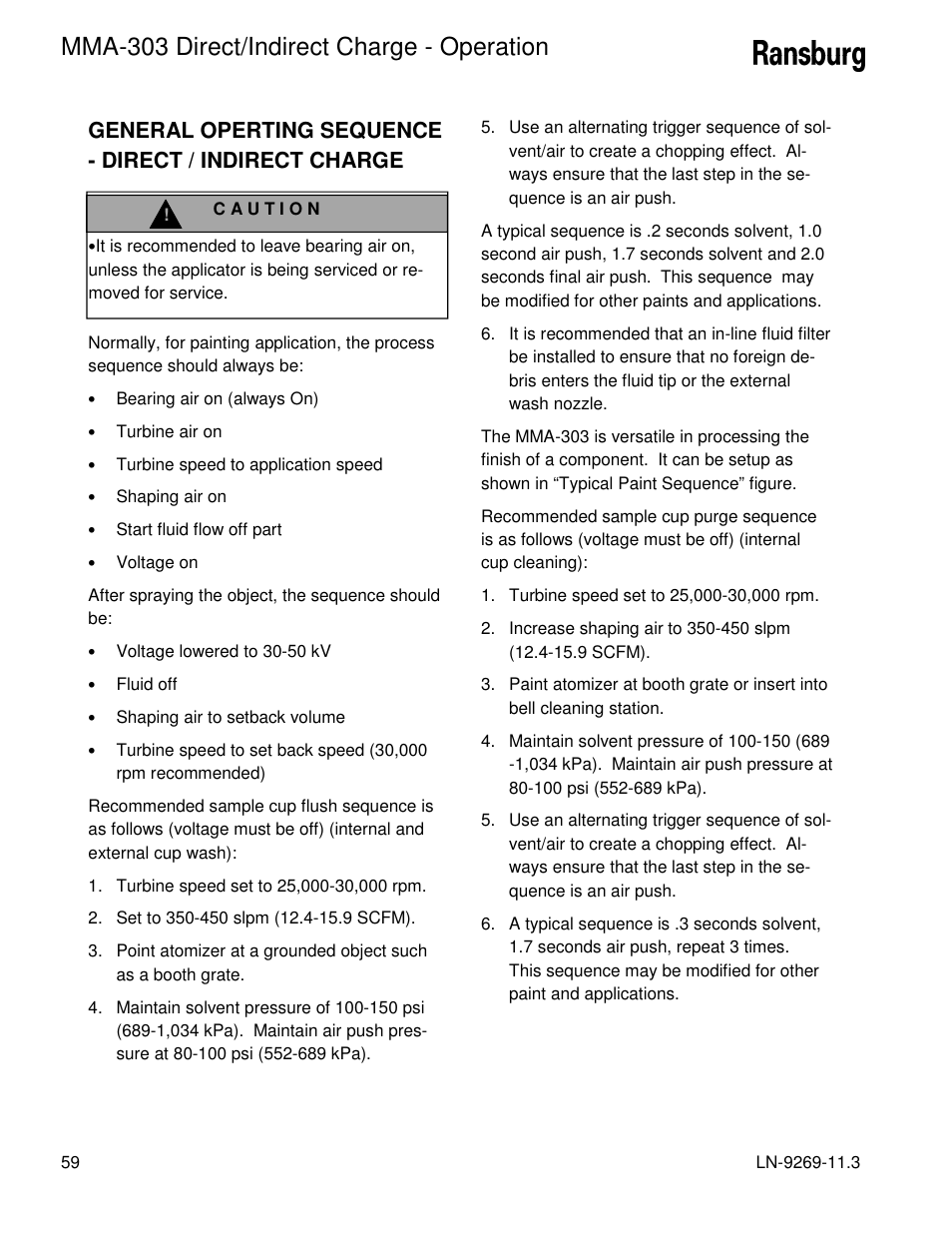Mma-303 direct/indirect charge - operation | Ransburg MMA-303 Direct_Ind Charge Atomizer A12870 User Manual | Page 62 / 132