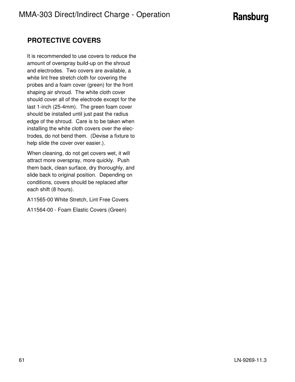 Mma-303 direct/indirect charge - operation | Ransburg MMA-303 Direct_Ind Charge Atomizer A12870 User Manual | Page 64 / 132