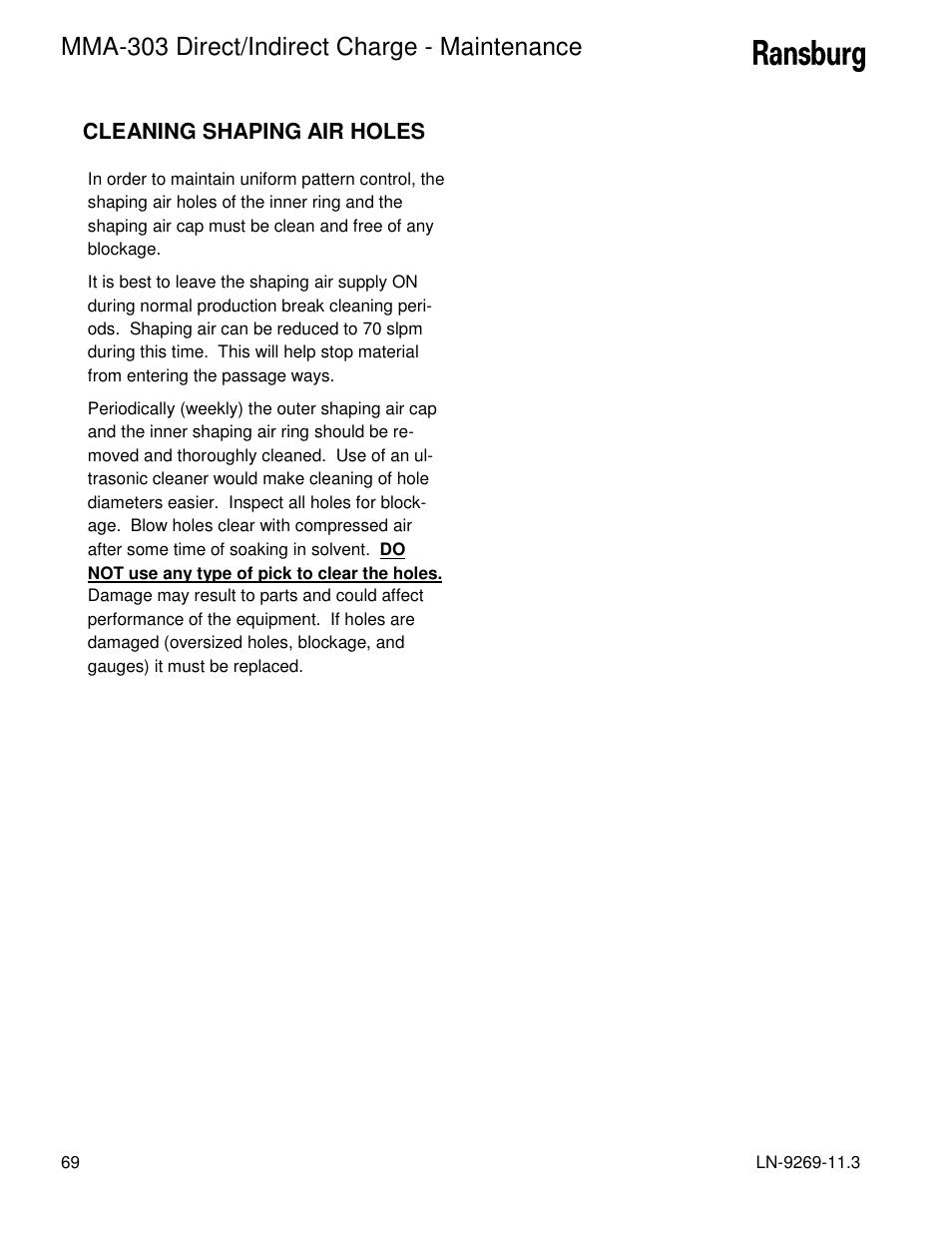 Mma-303 direct/indirect charge - maintenance | Ransburg MMA-303 Direct_Ind Charge Atomizer A12870 User Manual | Page 72 / 132